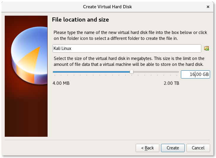 VirtualBox Kali Linux File location and size