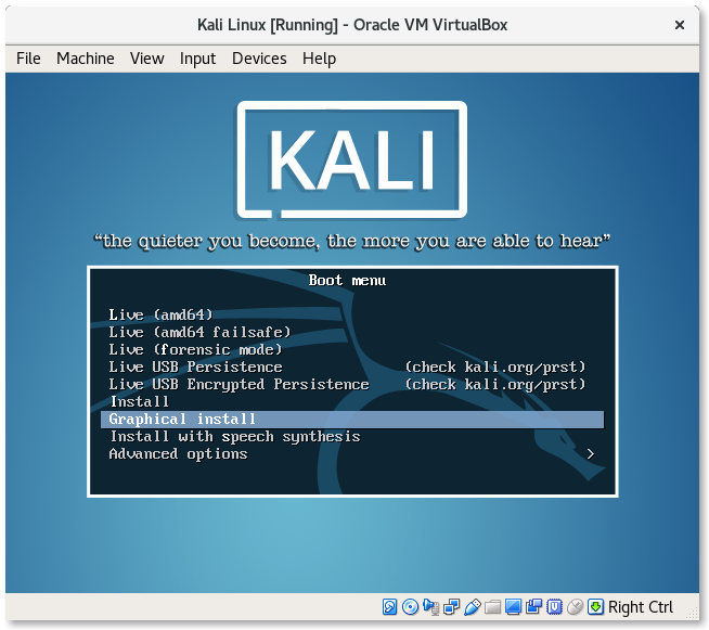 VirtualBox Kali Linux Graphical install