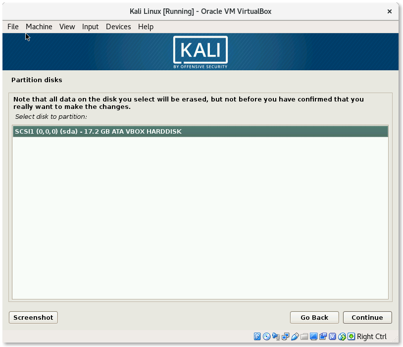 VirtualBox Kali Linux Install Select partition disks
