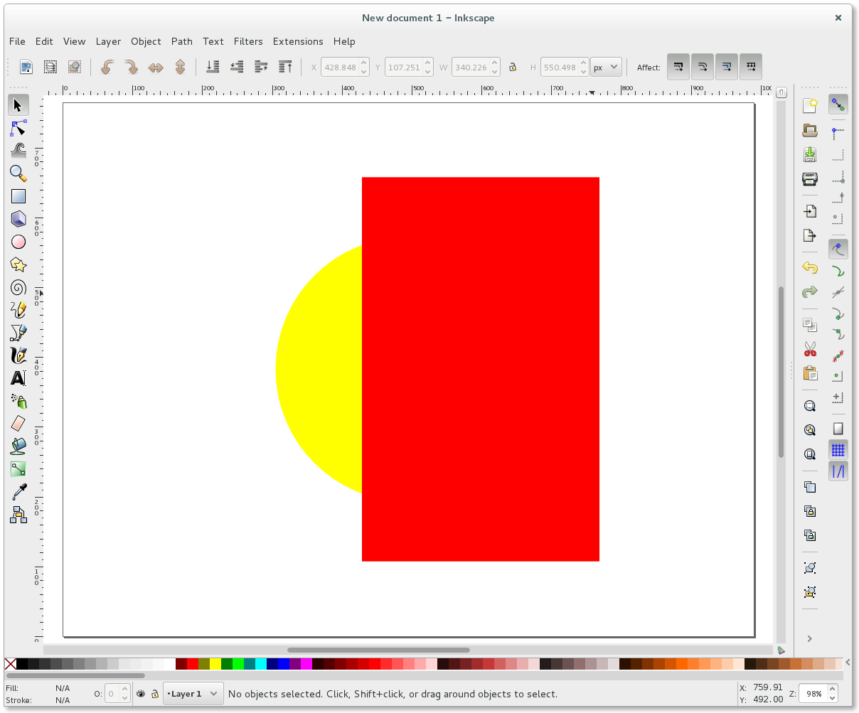 Inkscape yellow circle and red rectangle