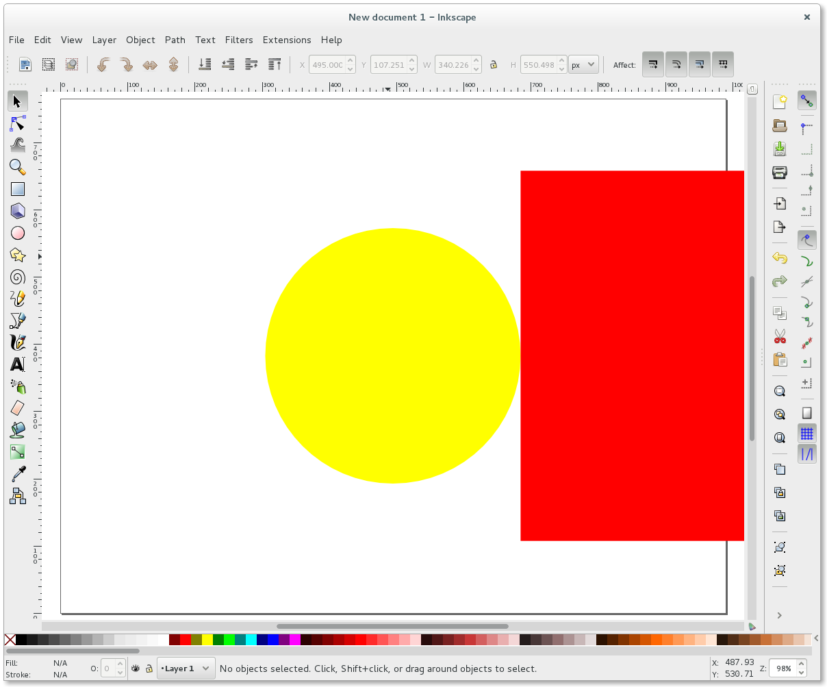 Inkscape align yellow circle and red rectangle