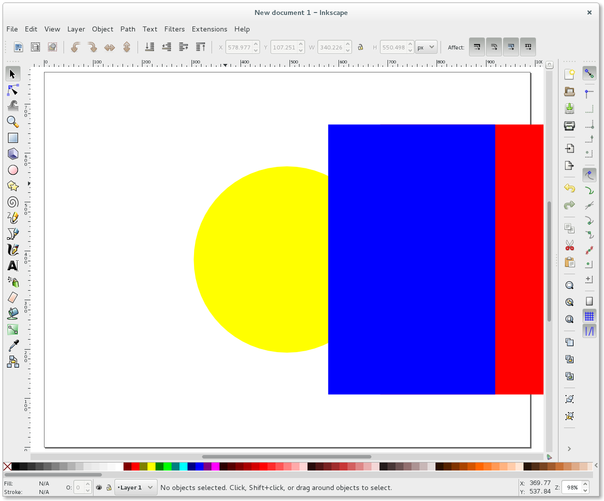 Inkscape yellow circle and red and blue rectangle