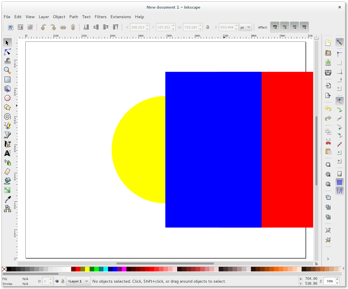 Inkscape Destribute yellow circle and red and blue rectangle