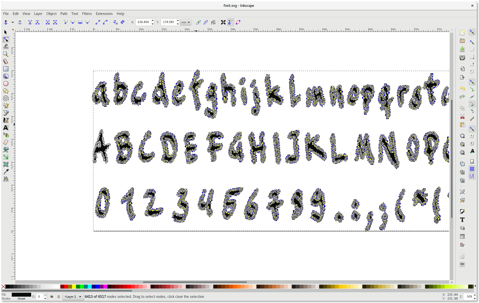 Inkscape Edit path of handwritten font