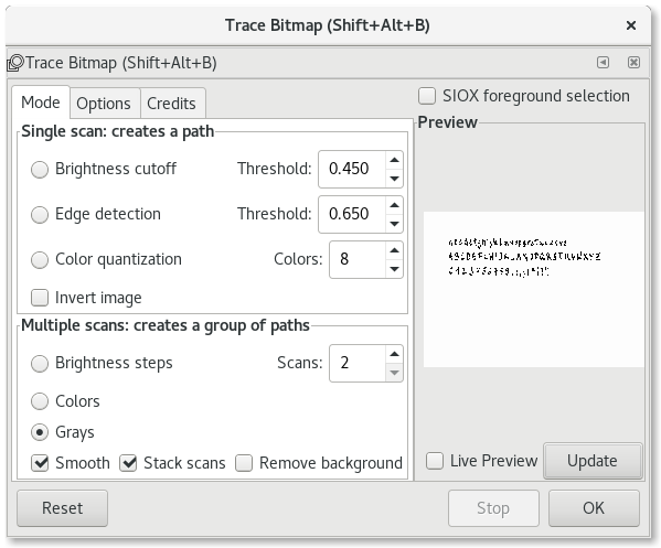 Inkscape Trace Bitmap tool